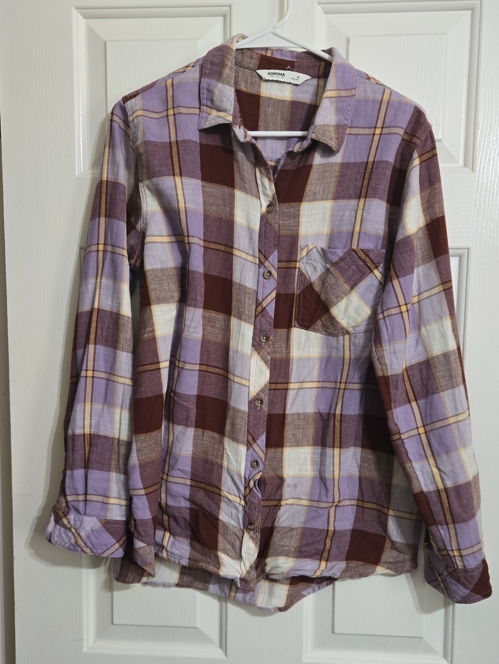 Sonoma Purple and Brown Plaid Button-Down Shirt
